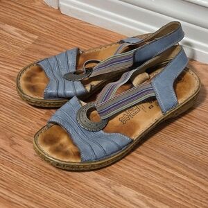VOLKS WALKERS Leather Handmade in Turkey Comfortable Blue Sandals Size 38 7.5